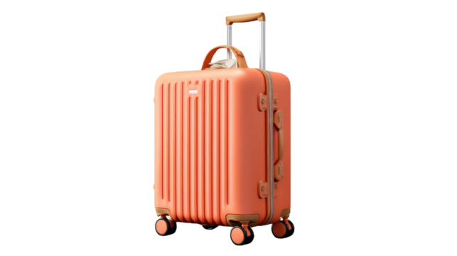 Peach-Colored Travel Companion: A stylish, peach-colored suitcase stands ready for adventure, its design evoking a sense of wanderlust and the promise of exciting journeys.