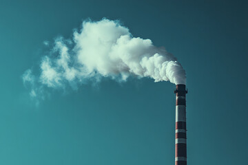 factory emitting smoke and discharging waste - environmental challenge of industrial pollution blue background