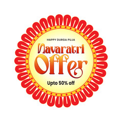 Durga Puja festival sale sticker featuring vibrant colors, festive typography, and ornamental design elements. Ideal for seasonal marketing, retail packaging, social media promotions, and print.
