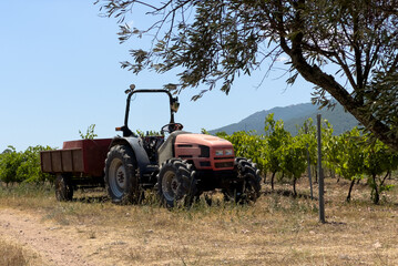 old farm tractor in a wine-growing region on the Corsica in France