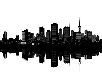 Fototapeta premium Black and white city skyline reflected