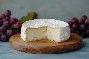 Classic French cheese board beautifully arranged with grapes and wine - refined gastronomy and convivial moments 
