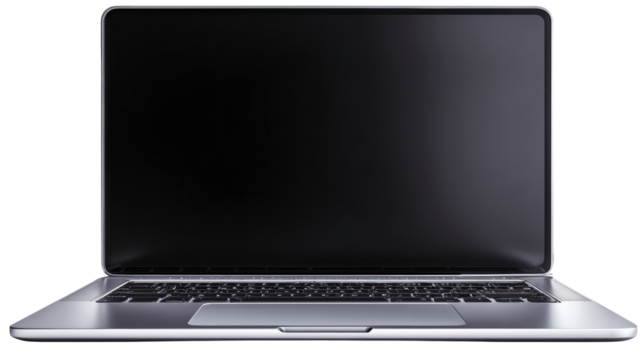 Minimalistic laptop design with a blank screen on a white isolated background.