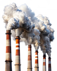 smokestacks releasing pollution into the air durin isolated on white background PNG , AI GENERATED 