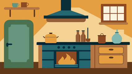 cozy rustic kitchen with cast iron stove and wood accents