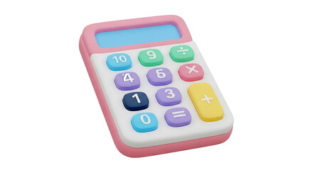 A cute pink calculator 3D icon. A colorful digital rendering for business, finance, and educational mathematics on a white background.