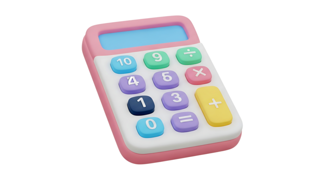 A cute pink calculator 3D icon. A colorful digital rendering for business, finance, and educational mathematics on a white background.