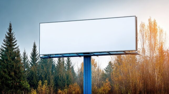 Billboard Mockup on Highway with Autumnal Forest: Advertising Space for Marketing and Promotion
