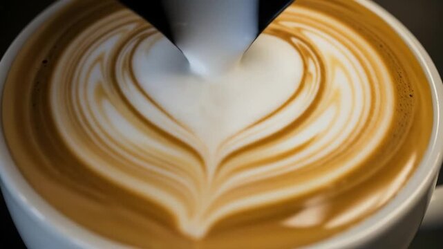 Closeup of Latte Art Heart Shape in Coffee.