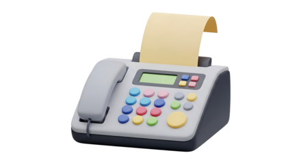 A 3D illustration of a retro fax machine, a concept of obsolete office technology for document transmission isolated on white.