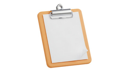 A 3D rendered clipboard with a blank sheet of paper, representing concepts of task management, checklists, and office documentation.