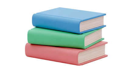 A 3D illustration of a colorful stack of hardcover books isolated on a white background. Symbol of education, knowledge, and literature.
