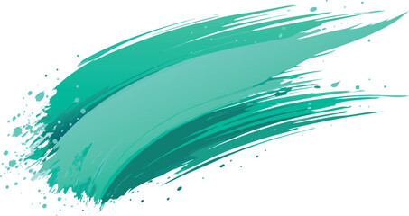 Teal and turquoise paint splashes with splatter effect and brush strokes  on a white and transparent background