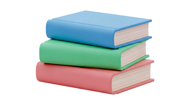 A 3D illustration of a colorful stack of hardcover books isolated on a white background. Symbol of education, knowledge, and literature.