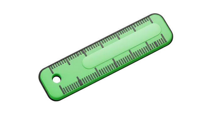 A simple green plastic ruler for measuring length. An essential school or office stationery tool isolated on a white background.