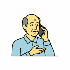 Elderly Man Communicating on Smartphone Vector Art, Engaging with Technology for Digital Blogs, Health Awareness Websites, Communication Articles, and Social Media Content  