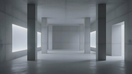 Minimalist Concrete Interior with Symmetrical Columns and Soft Lighting