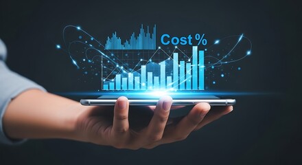 Fototapeta premium Blue financial charts displayed on smartphone data visualization