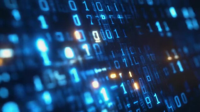 Binary code stream flowing on computer screen