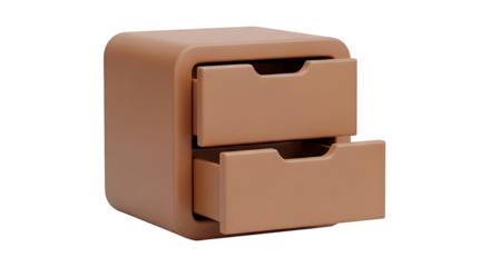 A modern terracotta-colored nightstand with two drawers, featuring a minimalist design with rounded corners, isolated on a white background.