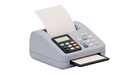 A 3D illustration of a vintage fax machine, an icon of retro office equipment isolated on a white background.