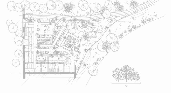 Detailed architectural landscape plan with building infrastructure and green spaces