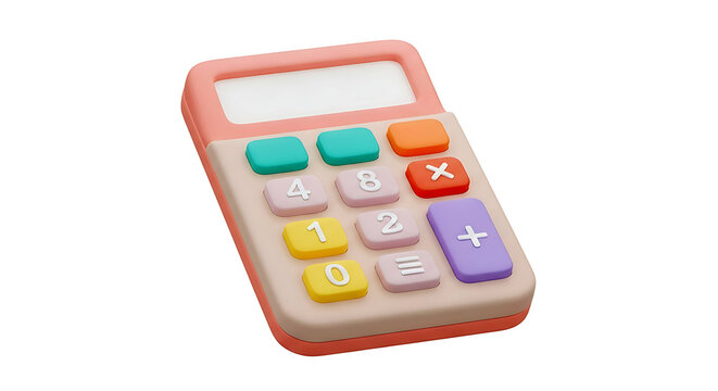 Vibrant 3D calculator illustration in pastel colors, symbolizing financial accounting, mathematical education, and business calculations. - Powered by Adobe