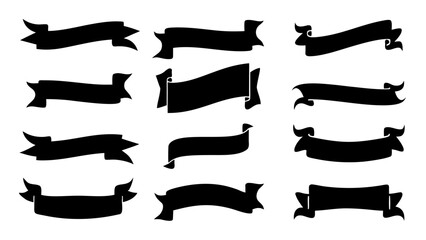 Black ribbon banners set.