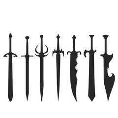 Collection of eight fantasy sword silhouettes weapon