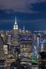 A bird's eye view of New York City, Manhattan in the night
