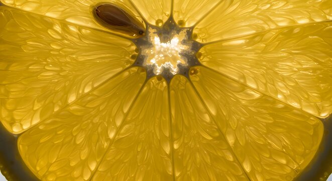 Close-up of halved lemon showing juicy texture, macro photography style
