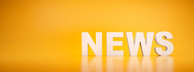 News - White letters on yellow colored background