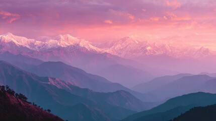 Obraz premium Pink Himalayan Sunrise Layers of Majestic Mountains
