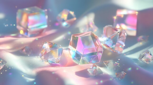 glowing pastel crystal pattern with floating sparkle dust, elegant soft tones