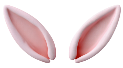 Easter Bunny Ears: A pair of delicate, light pink bunny ears, poised with gentle allure, represent Easter and spring in a playful studio-shot photograph.