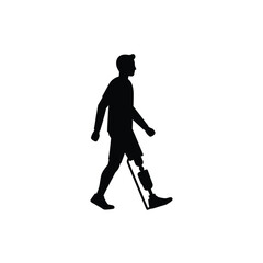Fototapeta premium Silhouette of a man walking with a prosthetic leg, isolated on white background