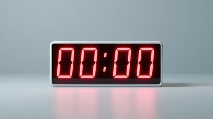 Digital clock showing zero. Time zero. Red numbers on a black background. Minimalistic concept design for display.