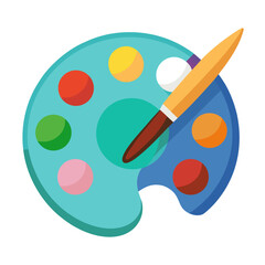 palette with paints and brushes