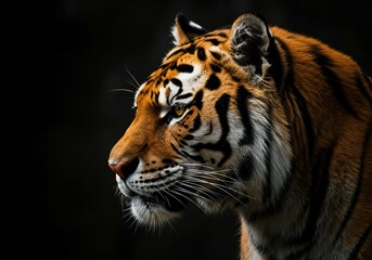 Fototapeta premium Majestic Tiger Profile Against Dark Background