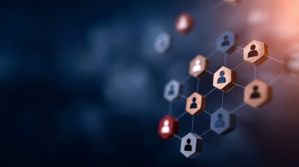 Blockchain Economy Driving Decentralization and Financial Transparency, Network of interconnected user icons representing social connections and digital communication.