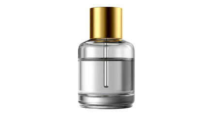 Naklejka premium Luxury Perfume Bottle: This photo captures an exquisite perfume bottle with a golden cap, showcasing elegance and sophistication, highlighting the product's luxurious essence and its appeal.