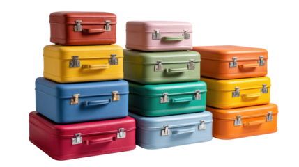 Stacked Suitcases: A vibrant array of colorful suitcases stacked high, each one a symbol of wanderlust, adventure, and the thrill of travel.