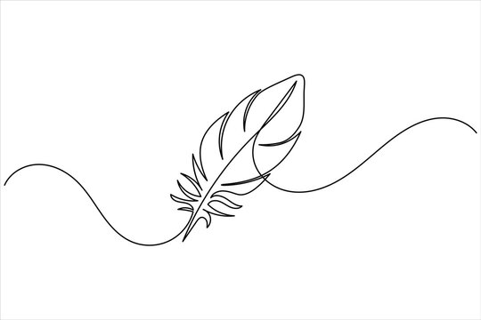 Feather continuous one line drawing minimalist style on white background