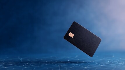 Blockchain Economy Driving Decentralization and Financial Transparency, A digital card floats above a futuristic blue background with abstract lines.