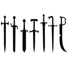 Collection of Seven Black Sword Silhouettes weapon 8