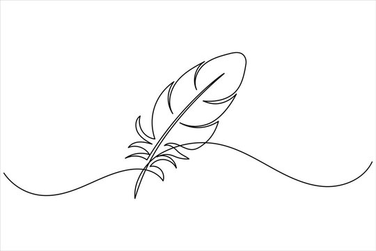 Feather continuous one line drawing minimalist style on white background