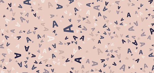 Scattered letter A typography pattern. Randomly scattered letter A characters in varying sizes and muted tones on a soft pink backdrop. Ideal for backgrounds, stationery and textiles.