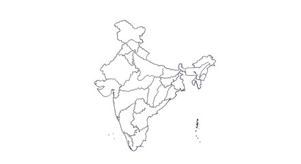 India Map Outline with States and Union Territories on White Background