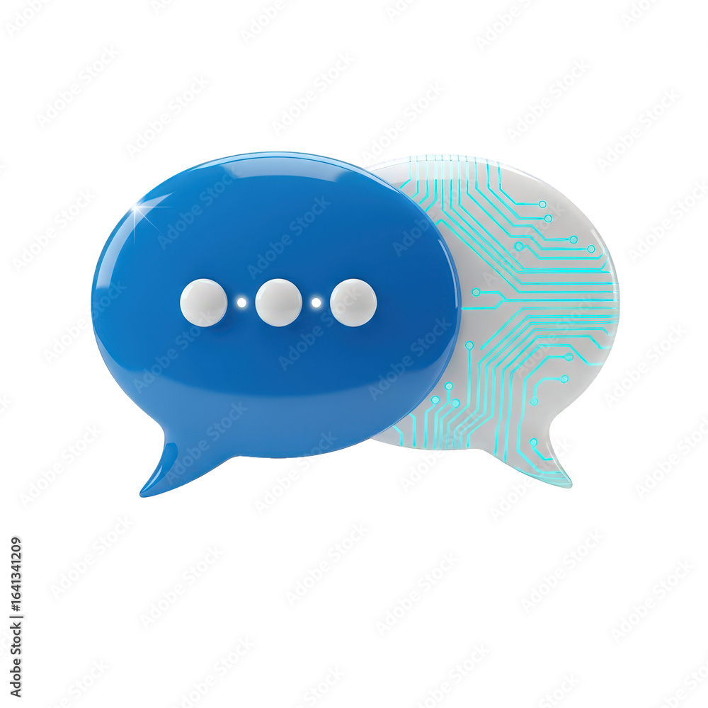 Aufkleber 3d icon of digital communication chat bubbles with circuit board pattern isolated on transparent bac