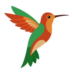 Stylized hummingbird in flight with orange green and tan colors